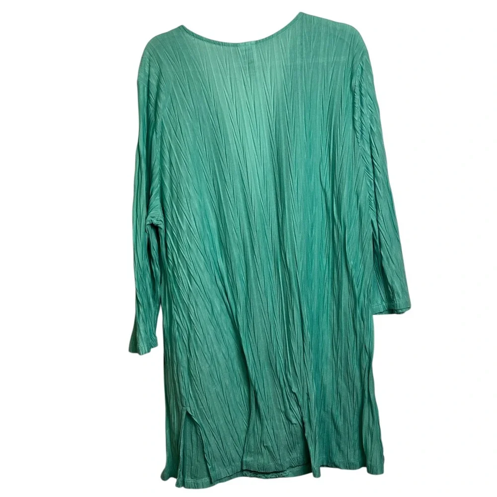 Catalina Womens Plus 3X Teal Green Crinkle Crochet Lace Trim Swim Cover Up Tunic